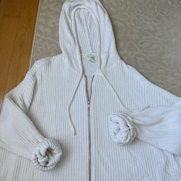 Aerie White Zip-Up Hooded Cardigan - Picture 3 of 3
